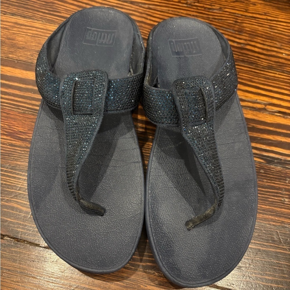 Fitflop Lulu Blue Glitter Flip Flops Navy Women’s Size 10
